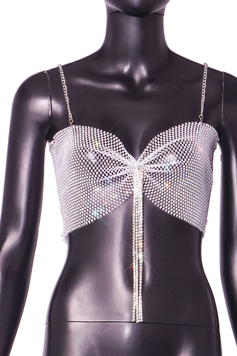TR3033 Fishnet Rhinestones Bra Top
