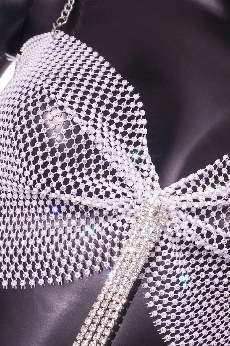 TR3033 Fishnet Rhinestones Bra Top