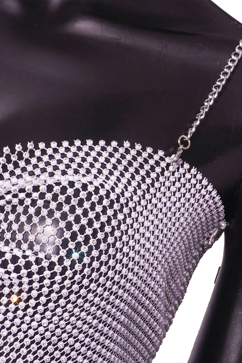 TR3033 Fishnet Rhinestones Bra Top