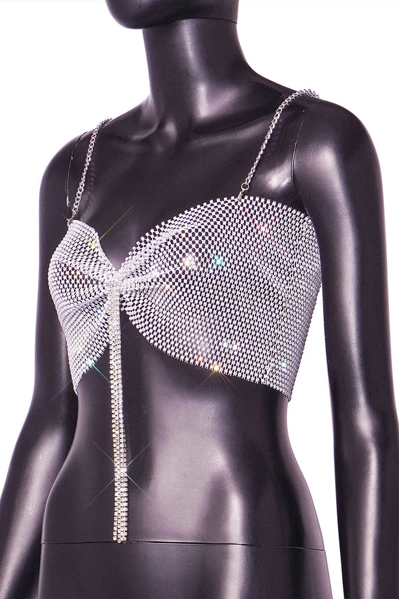 TR3033 Fishnet Rhinestones Bra Top