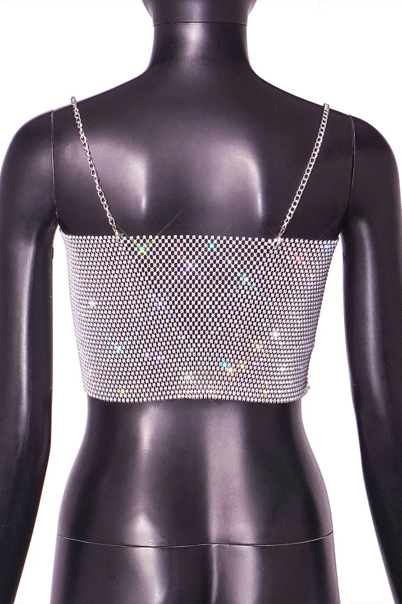 TR3033 Fishnet Rhinestones Bra Top