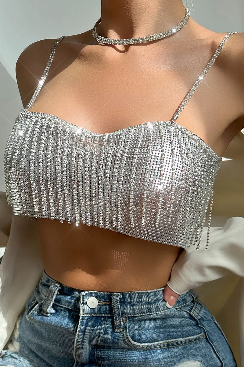 TR3040 Rhinestones Tassels Camis