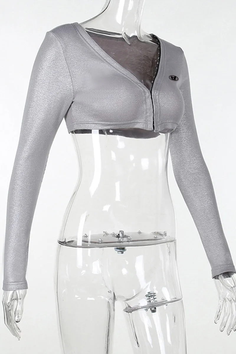 TR3172 Metallic Crop Shirt Top