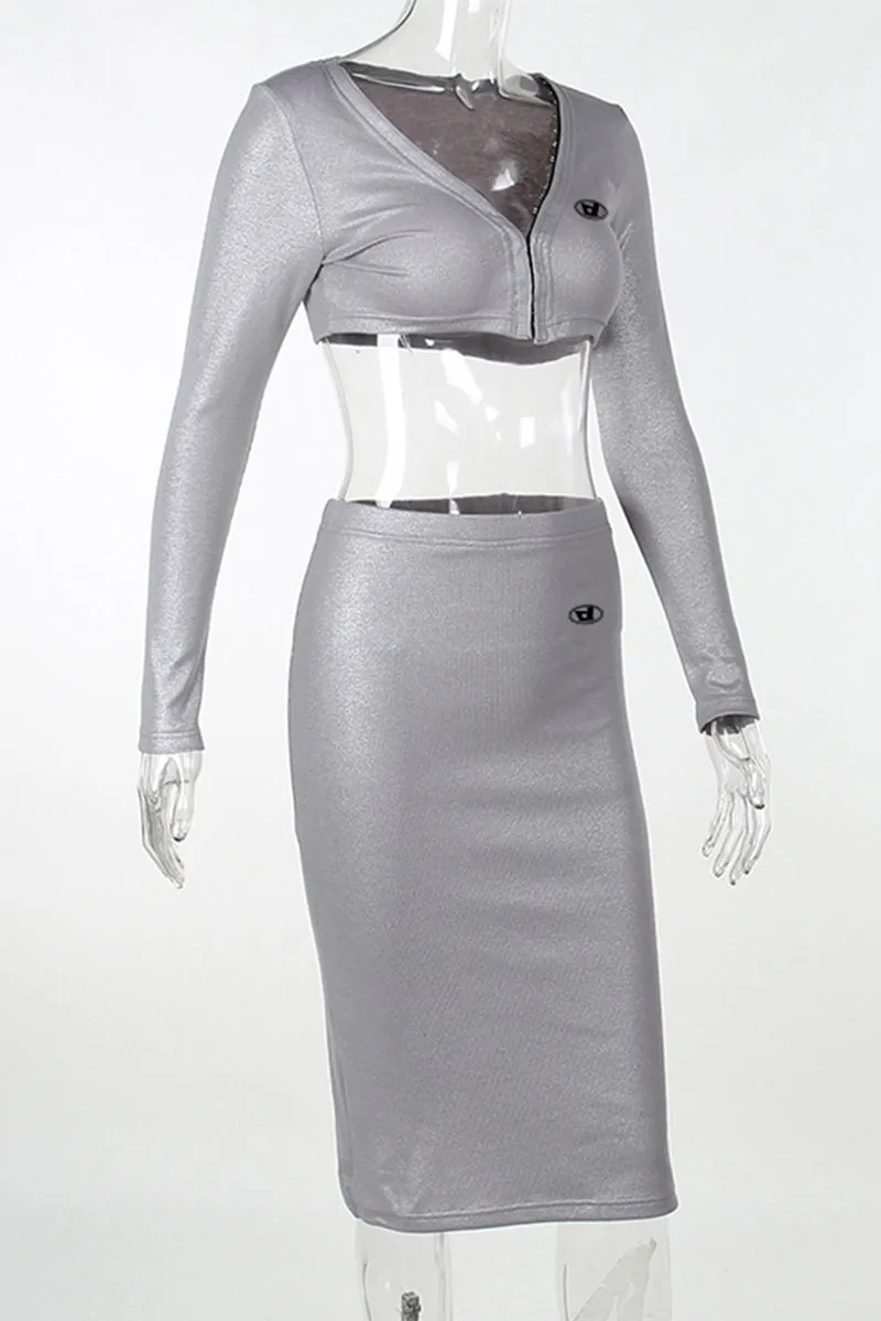 TR3172 Metallic Crop Shirt Top