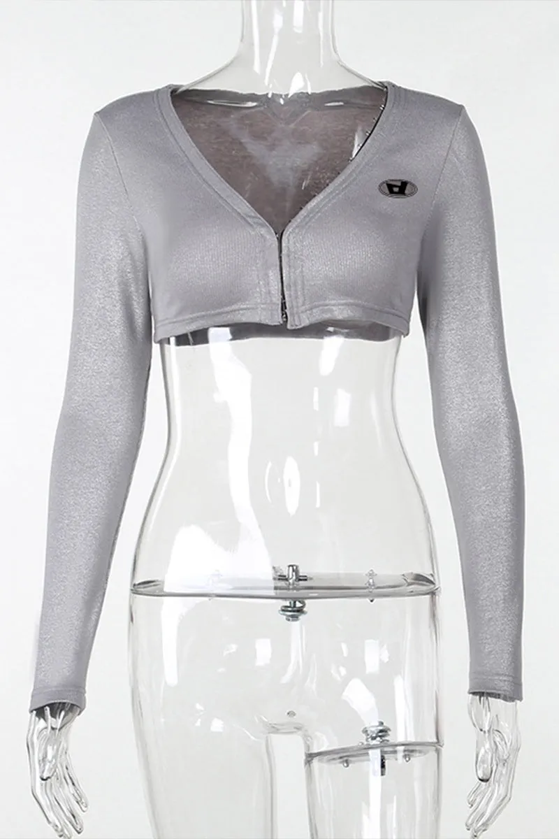 TR3172 Metallic Crop Shirt Top