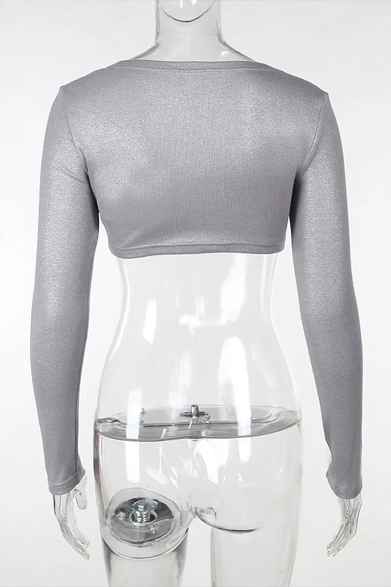 TR3172 Metallic Crop Shirt Top