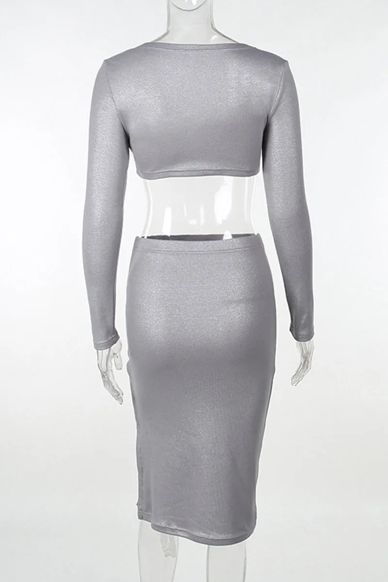 TR3172 Metallic Crop Shirt Top