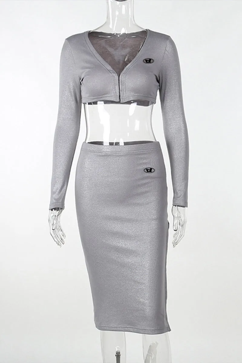 TR3172 Metallic Crop Shirt Top