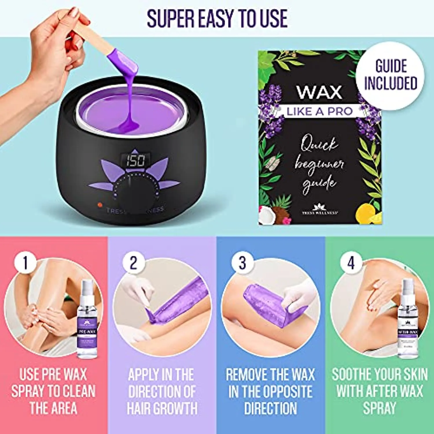 Tress Wellness Waxing Kit Wax Warmer for hair removal -Easy to use -Digital Display -For Sensitive skin