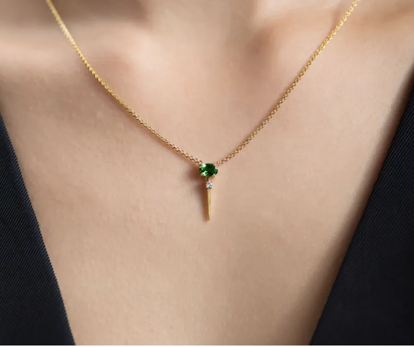 Tsavorite & Diamond Drop Necklace-Yellow Gold