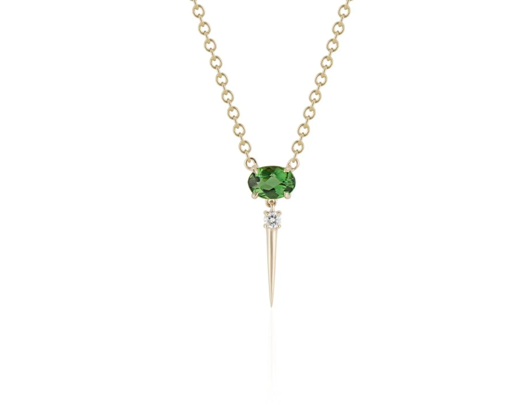Tsavorite & Diamond Drop Necklace-Yellow Gold