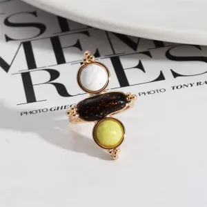 Turquoise & Jade Resin 18K Gold-Plated Geometric Ring