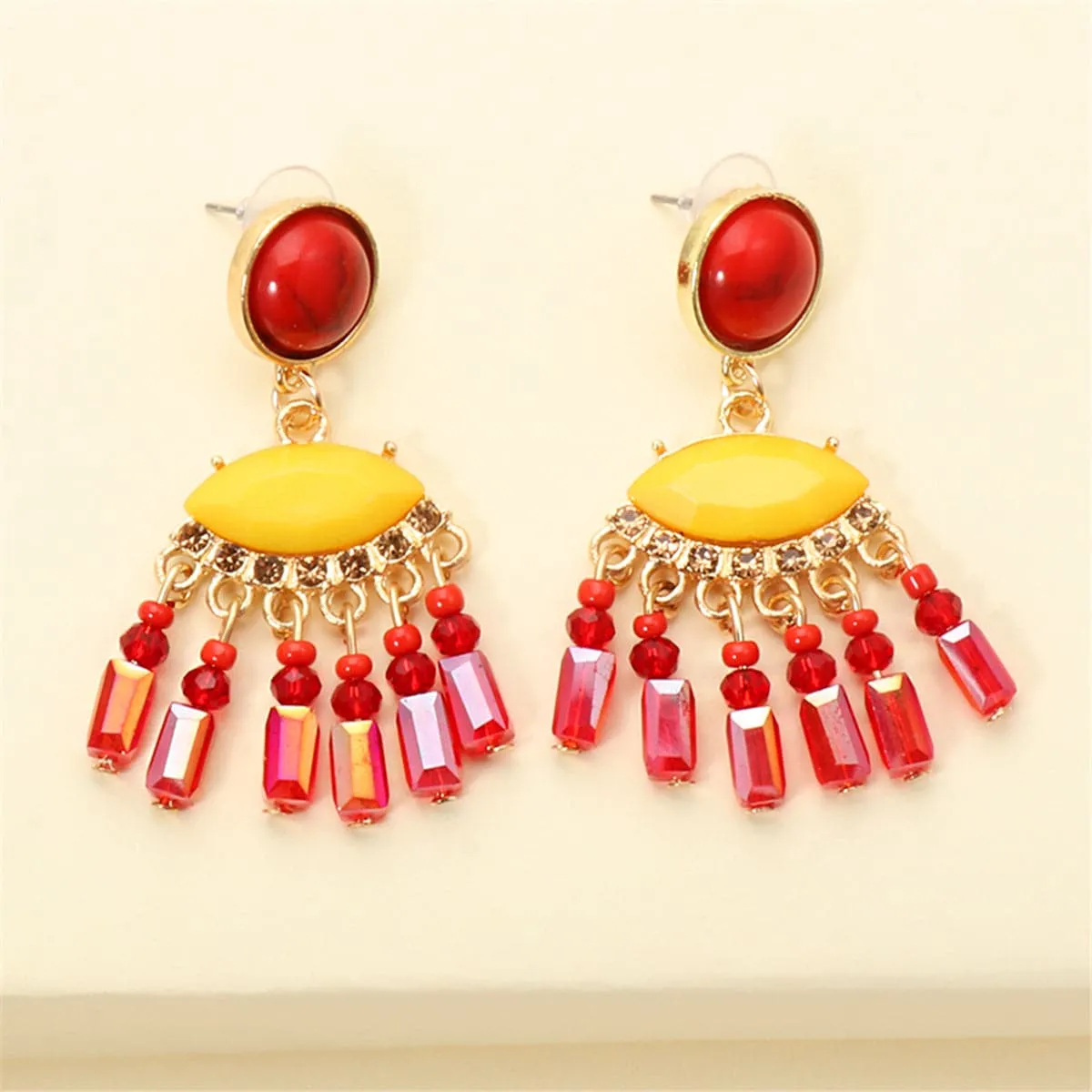 Turquoise & Red Cubic Zirconia Tassel Drop Earrings