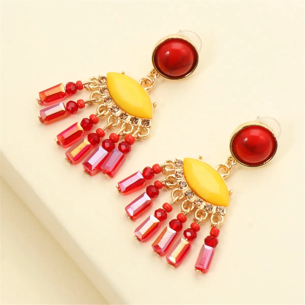 Turquoise & Red Cubic Zirconia Tassel Drop Earrings