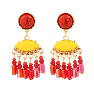 Turquoise & Red Cubic Zirconia Tassel Drop Earrings