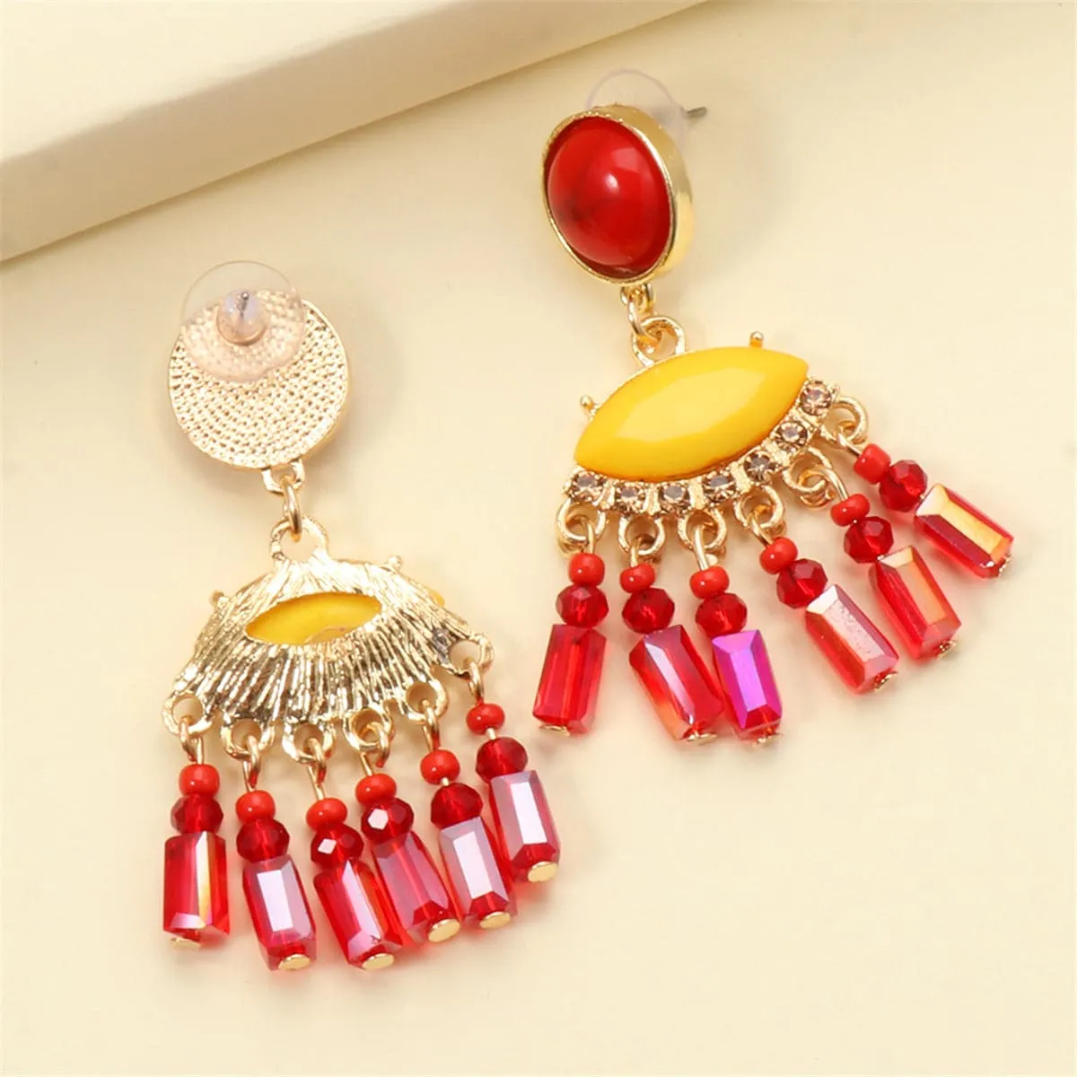 Turquoise & Red Cubic Zirconia Tassel Drop Earrings