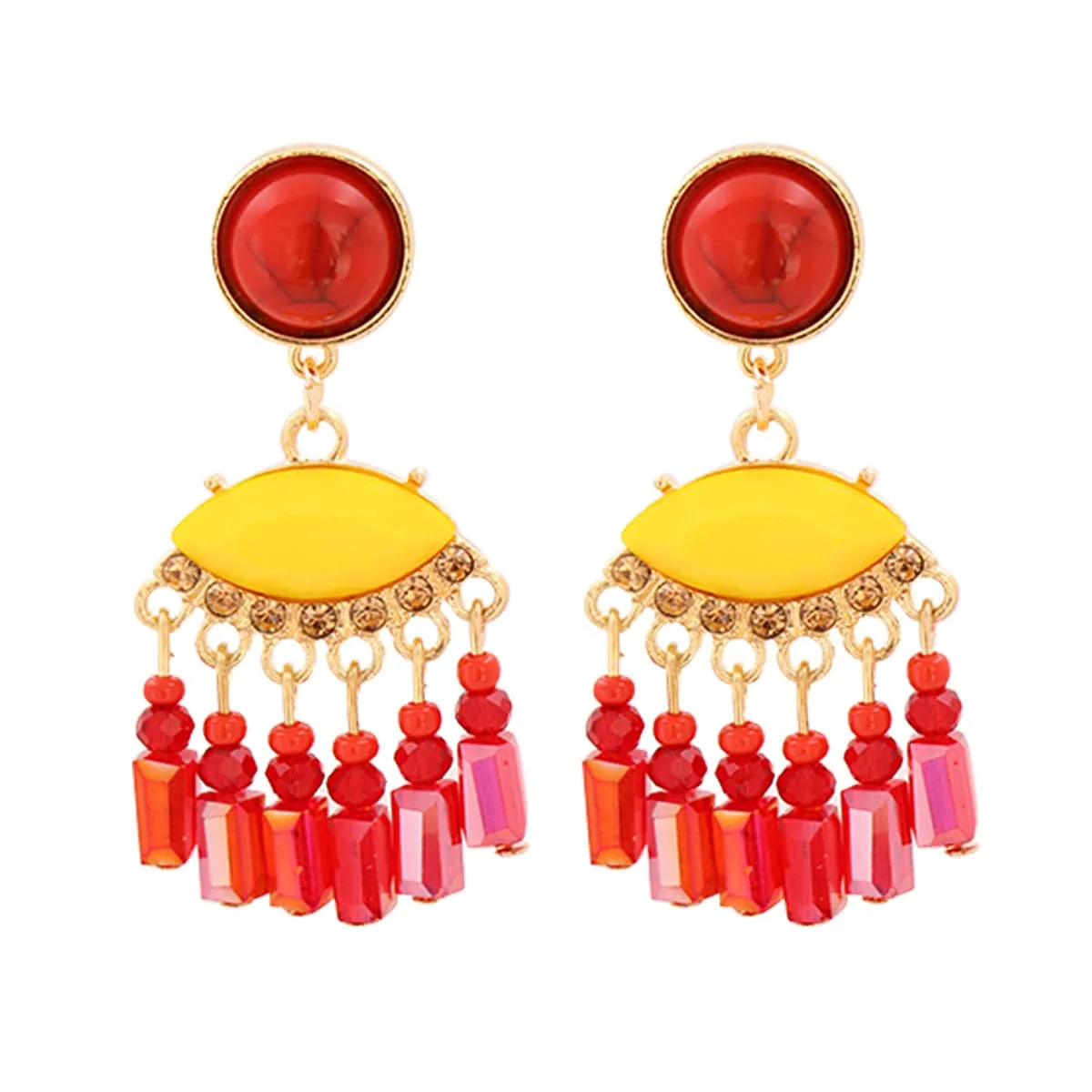 Turquoise & Red Cubic Zirconia Tassel Drop Earrings