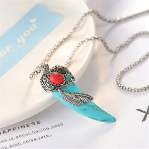 Turquoise & Silver-Plated Horn Pendant Necklace