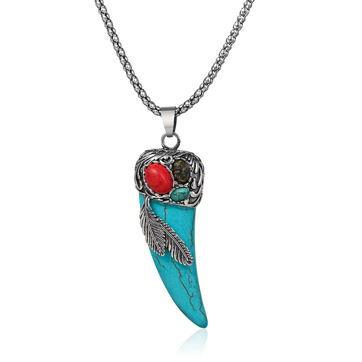 Turquoise & Silver-Plated Horn Pendant Necklace