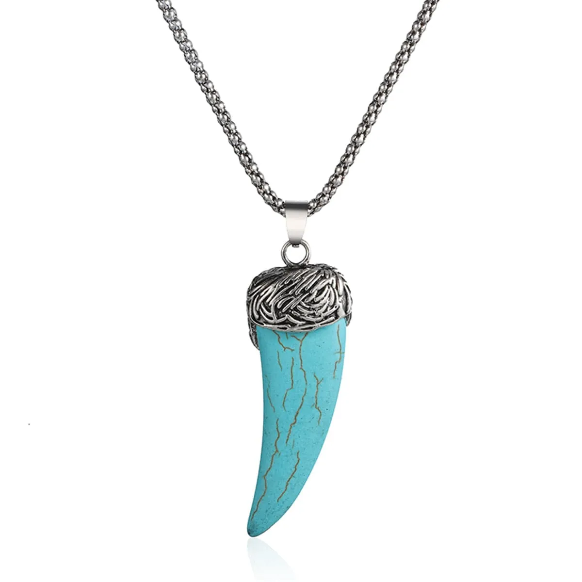 Turquoise & Silver-Plated Horn Pendant Necklace