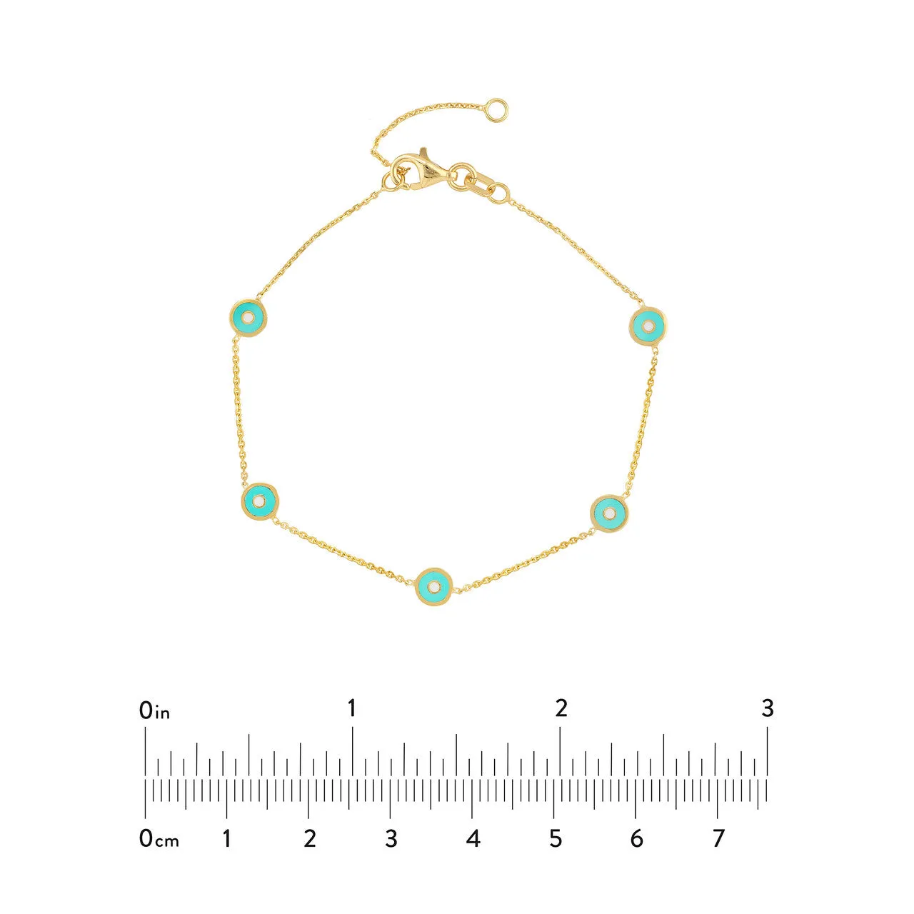 Turquoise Enamel Round Evil Eye Station Bracelet