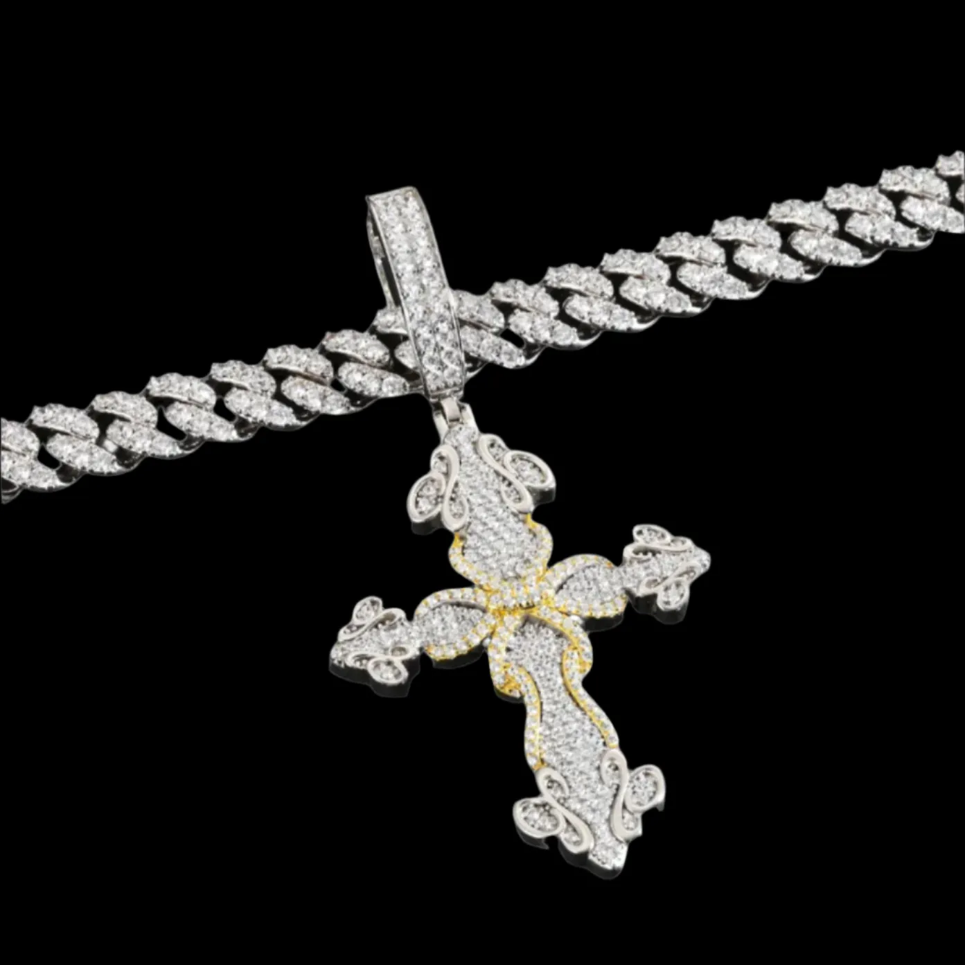 Two Tone Lab-Created Moissanite Sword of Thorns Cross Pendant Charm - M400149-cross