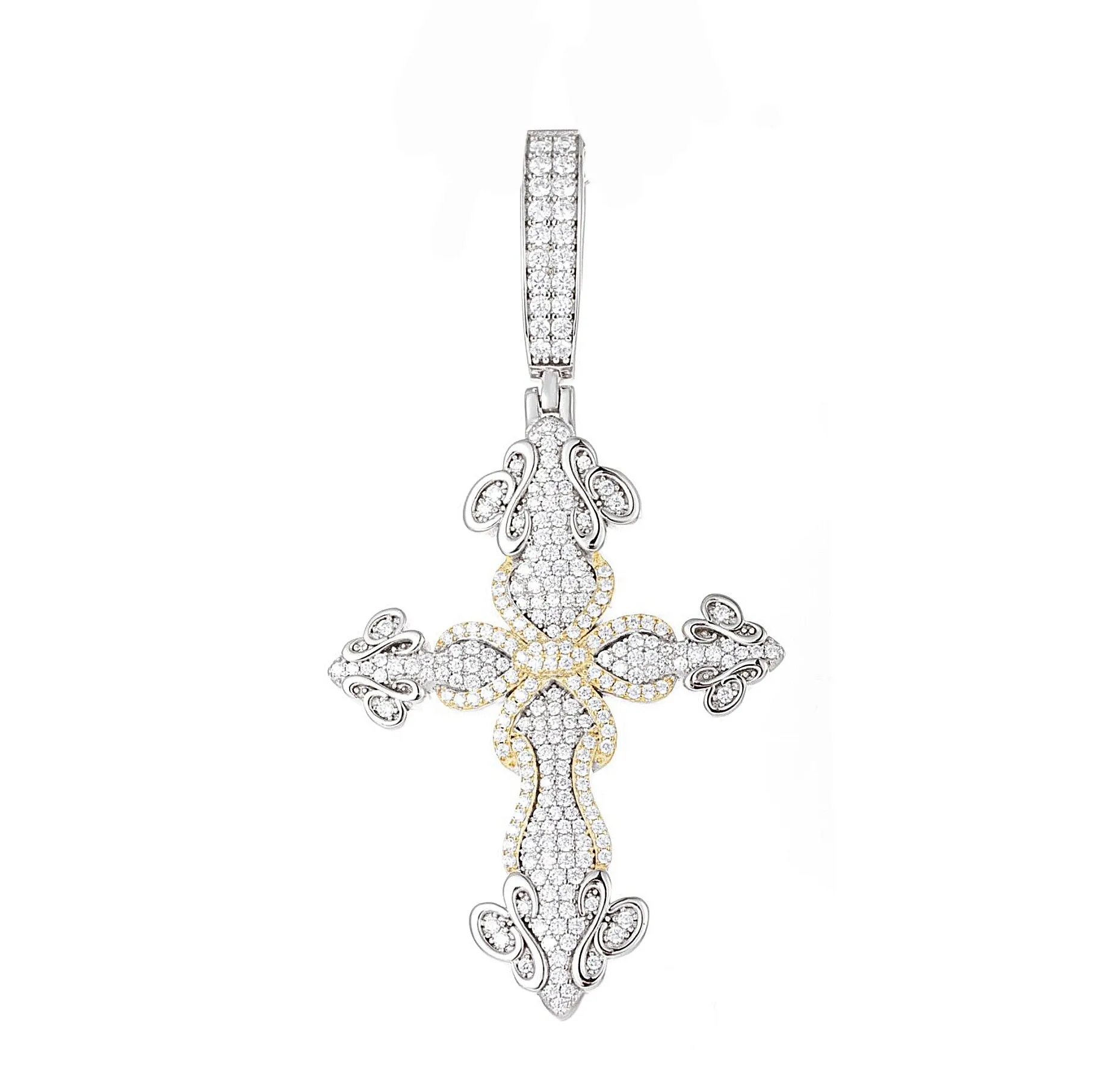 Two Tone Lab-Created Moissanite Sword of Thorns Cross Pendant Charm - M400149-cross