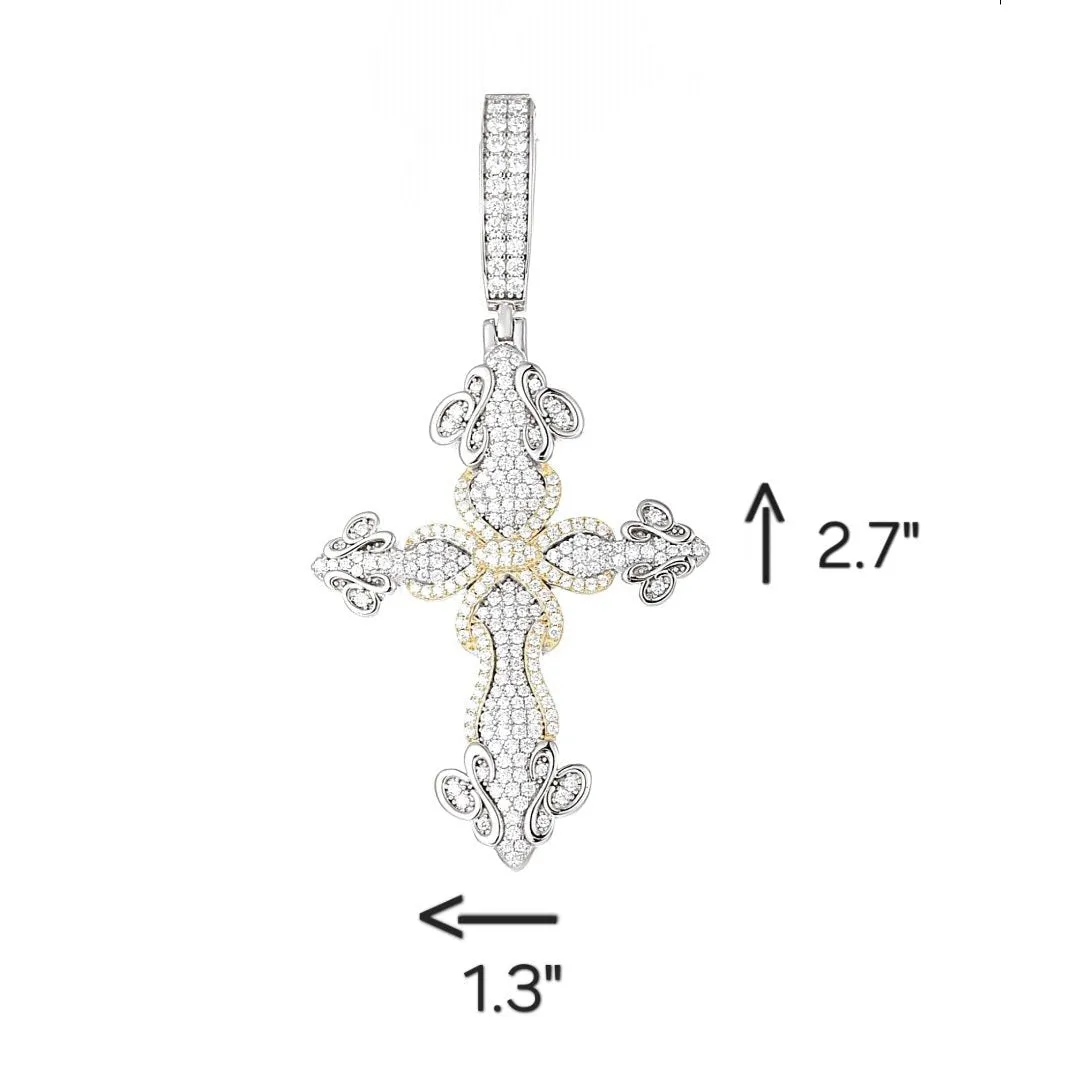 Two Tone Lab-Created Moissanite Sword of Thorns Cross Pendant Charm - M400149-cross