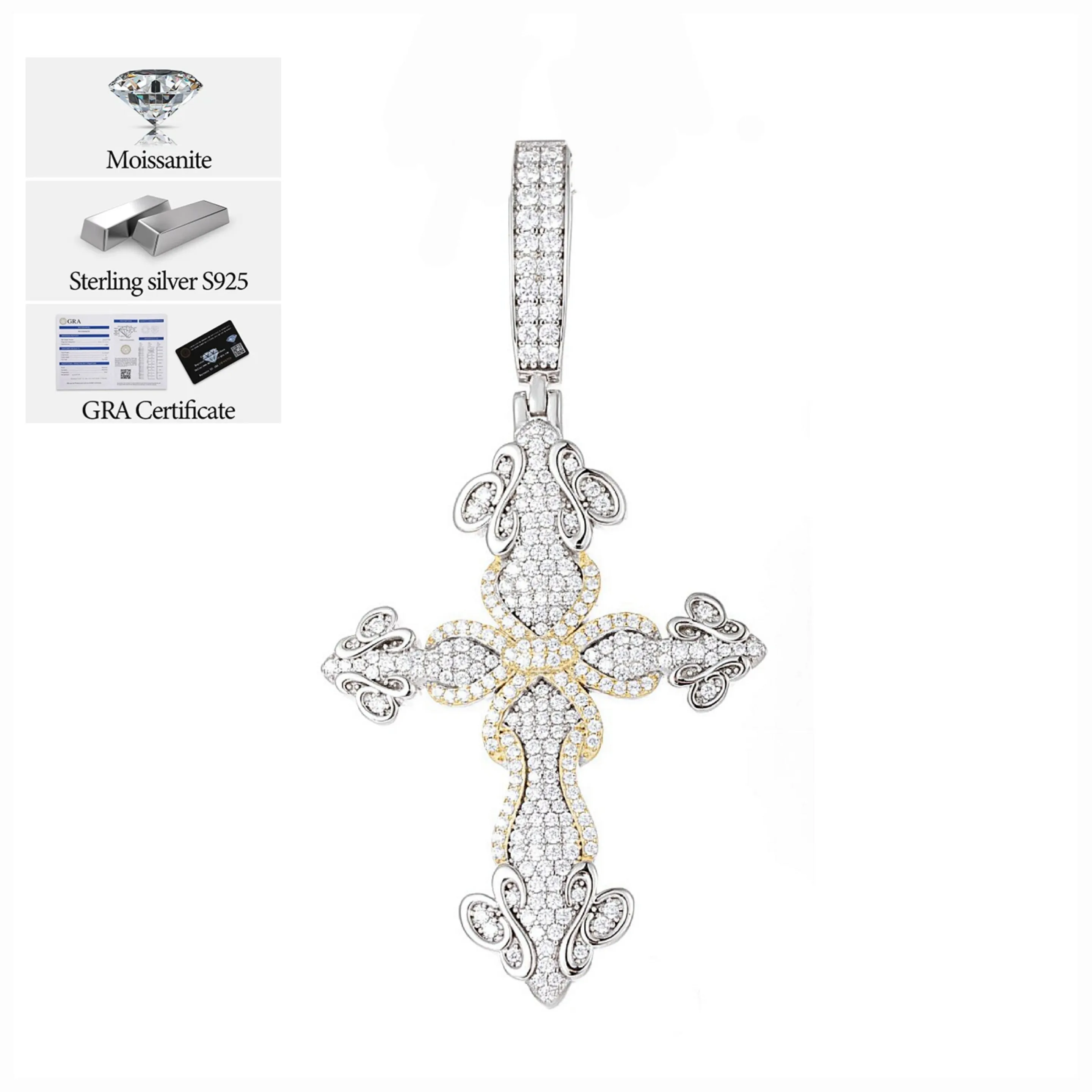Two Tone Lab-Created Moissanite Sword of Thorns Cross Pendant Charm - M400149-cross