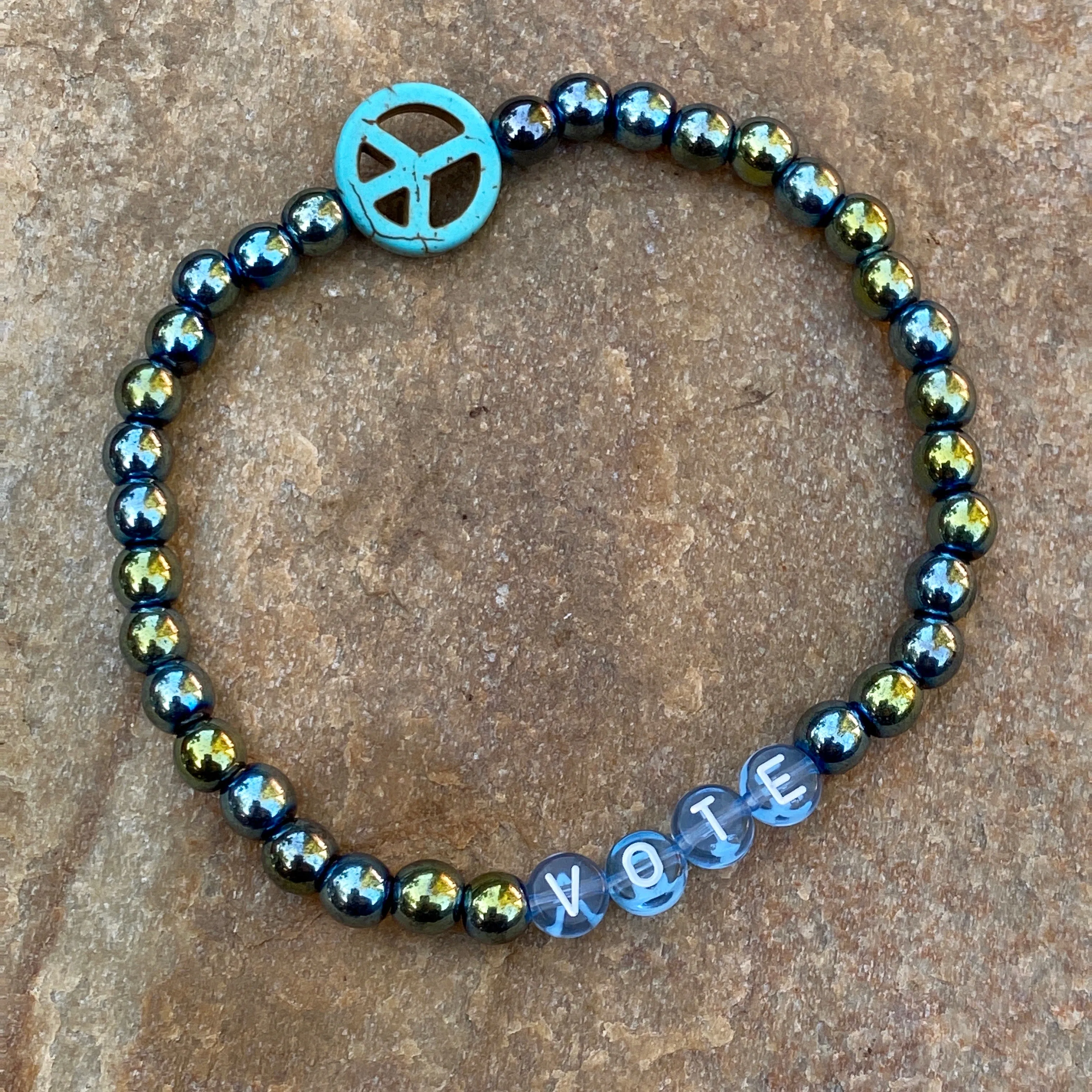 Unisex Green Hematite Gemstone VOTE bracelets