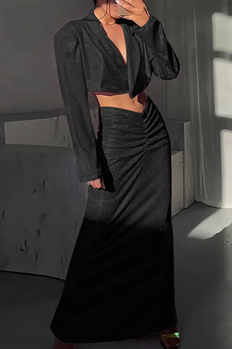 UR3183 Glitter Shirt and Skirt Set Top