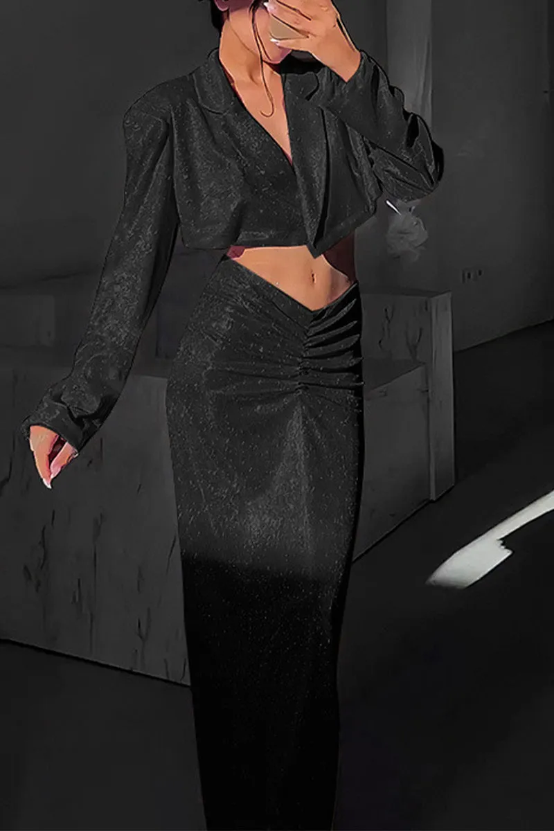 UR3183 Glitter Shirt and Skirt Set Top