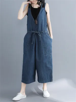 V Neck Women's Sliming Loose Casual Cropped Jumpsuits