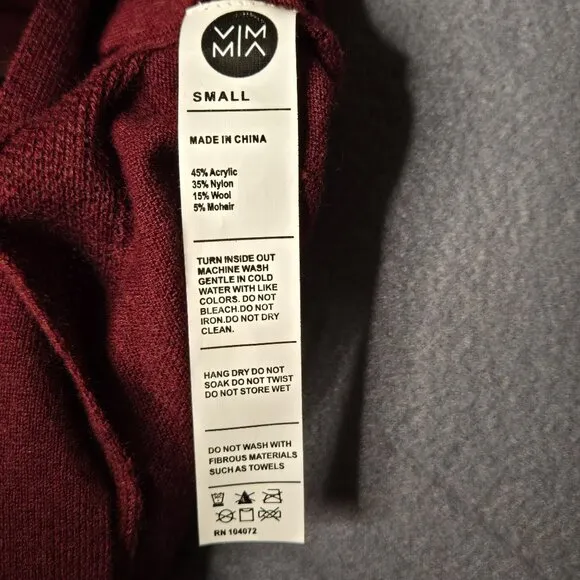 VIMMIA Women's Small Shavasana Reversible Sweater Burgundy Maroon