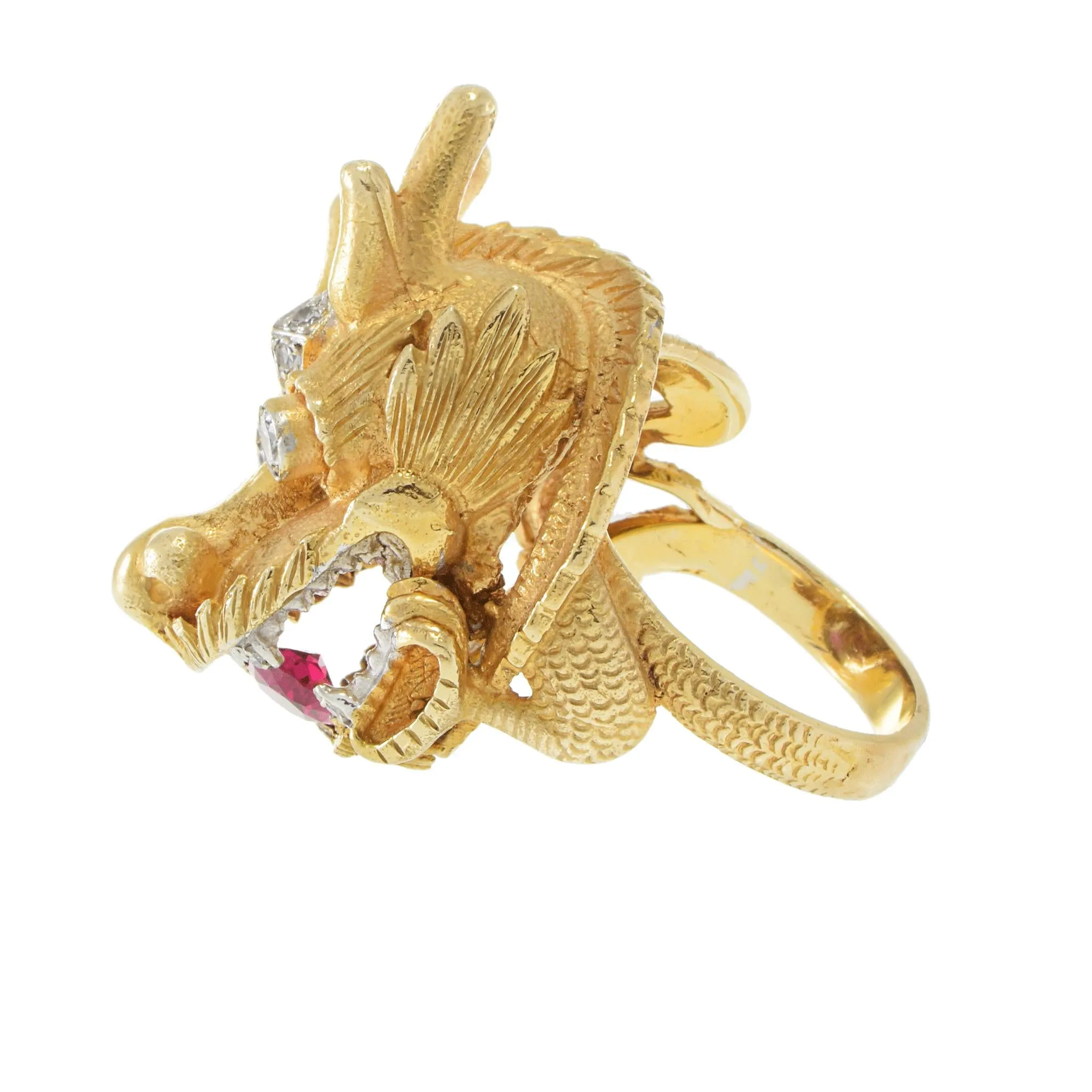 Vintage 18KT Yellow Gold Rare Dragon Head Ring