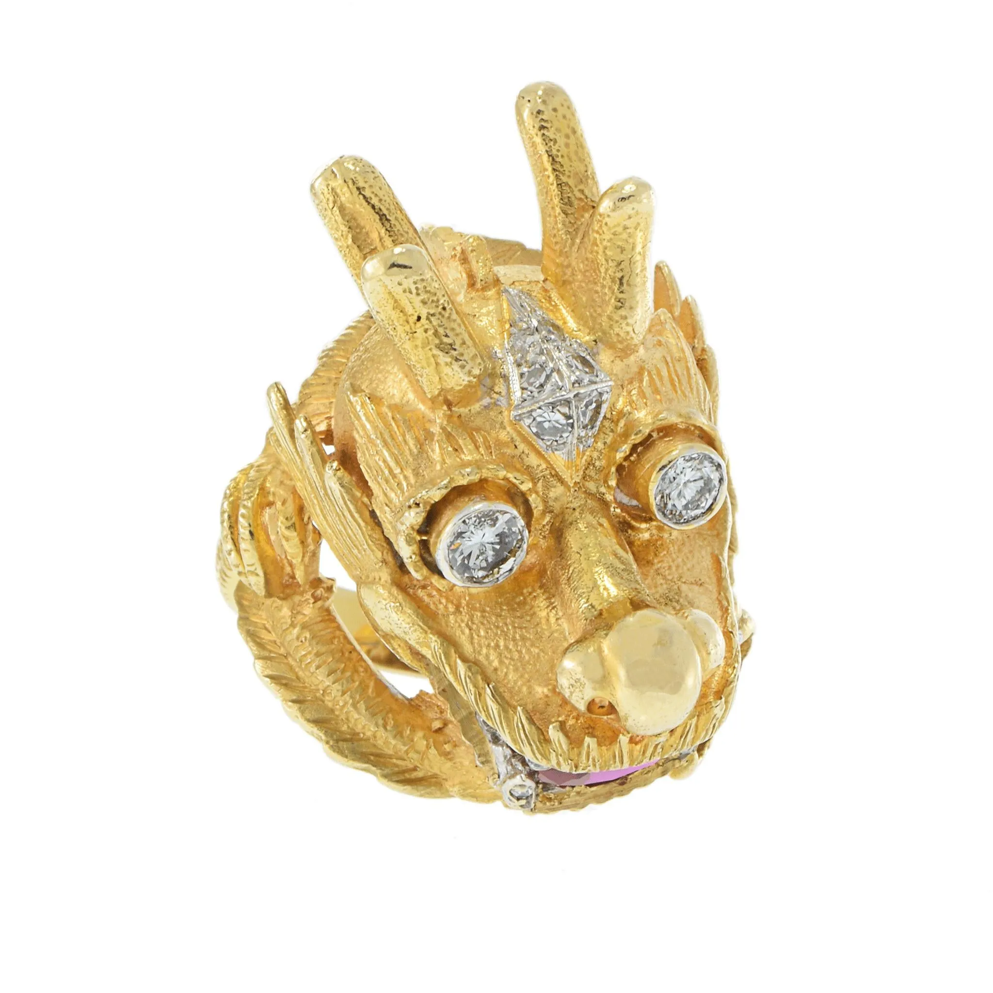 Vintage 18KT Yellow Gold Rare Dragon Head Ring