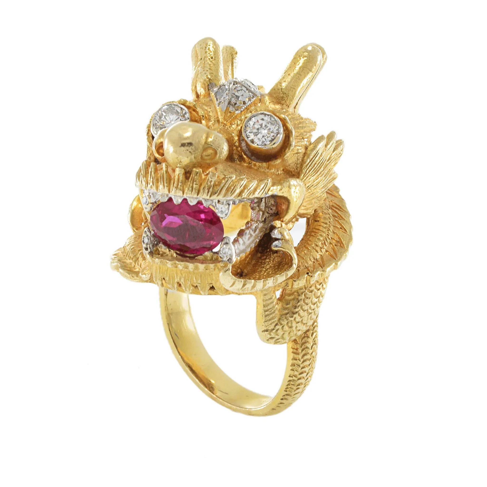 Vintage 18KT Yellow Gold Rare Dragon Head Ring