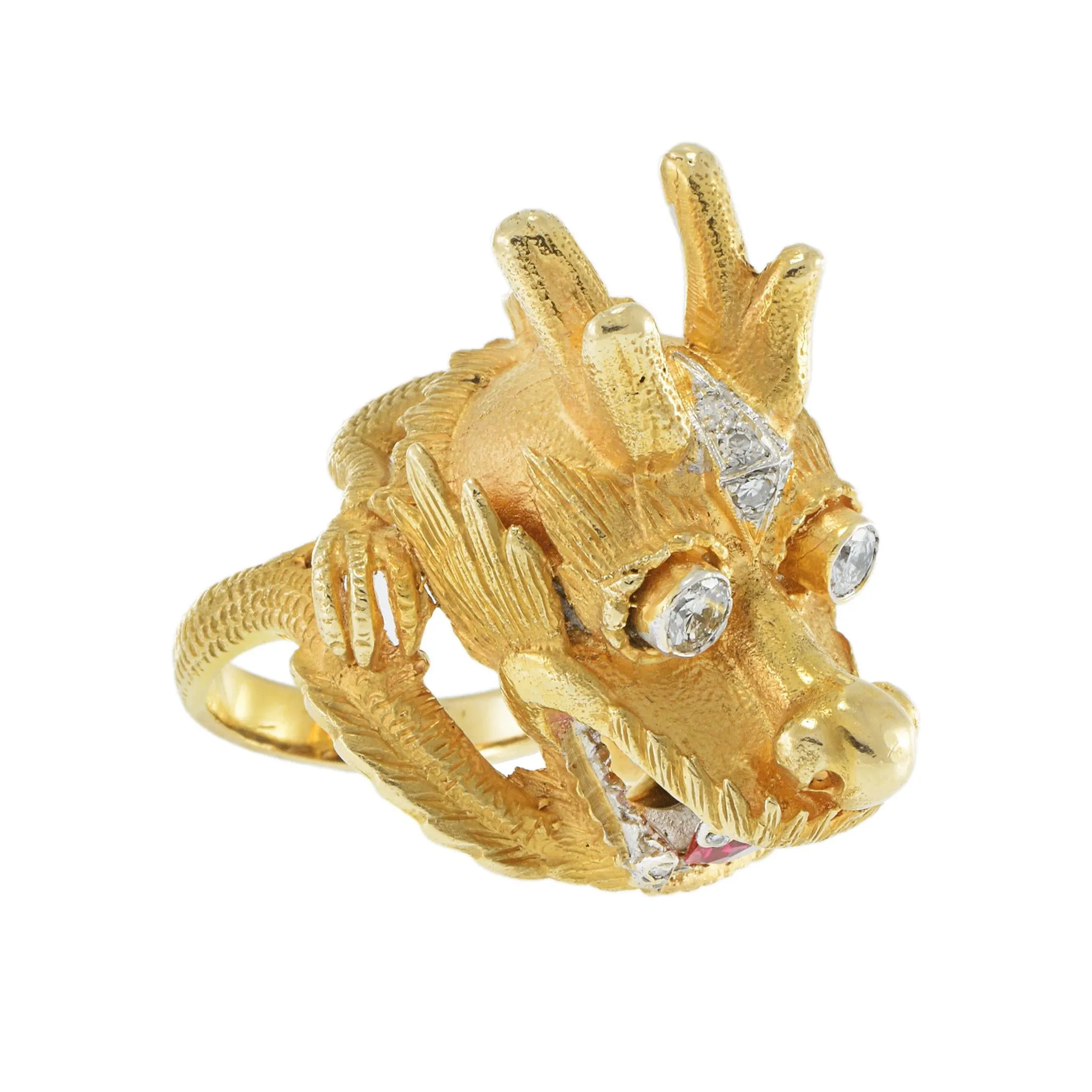 Vintage 18KT Yellow Gold Rare Dragon Head Ring
