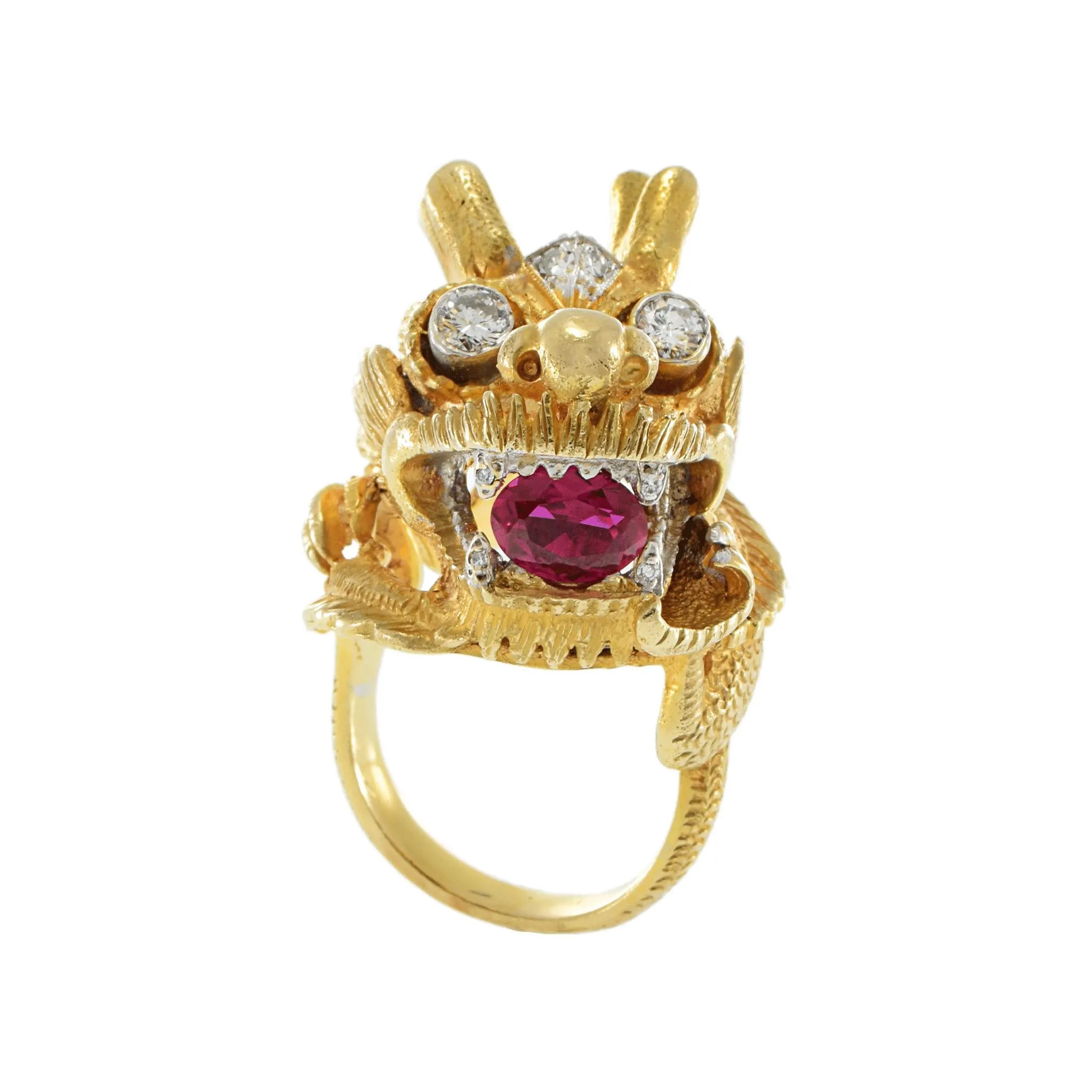 Vintage 18KT Yellow Gold Rare Dragon Head Ring