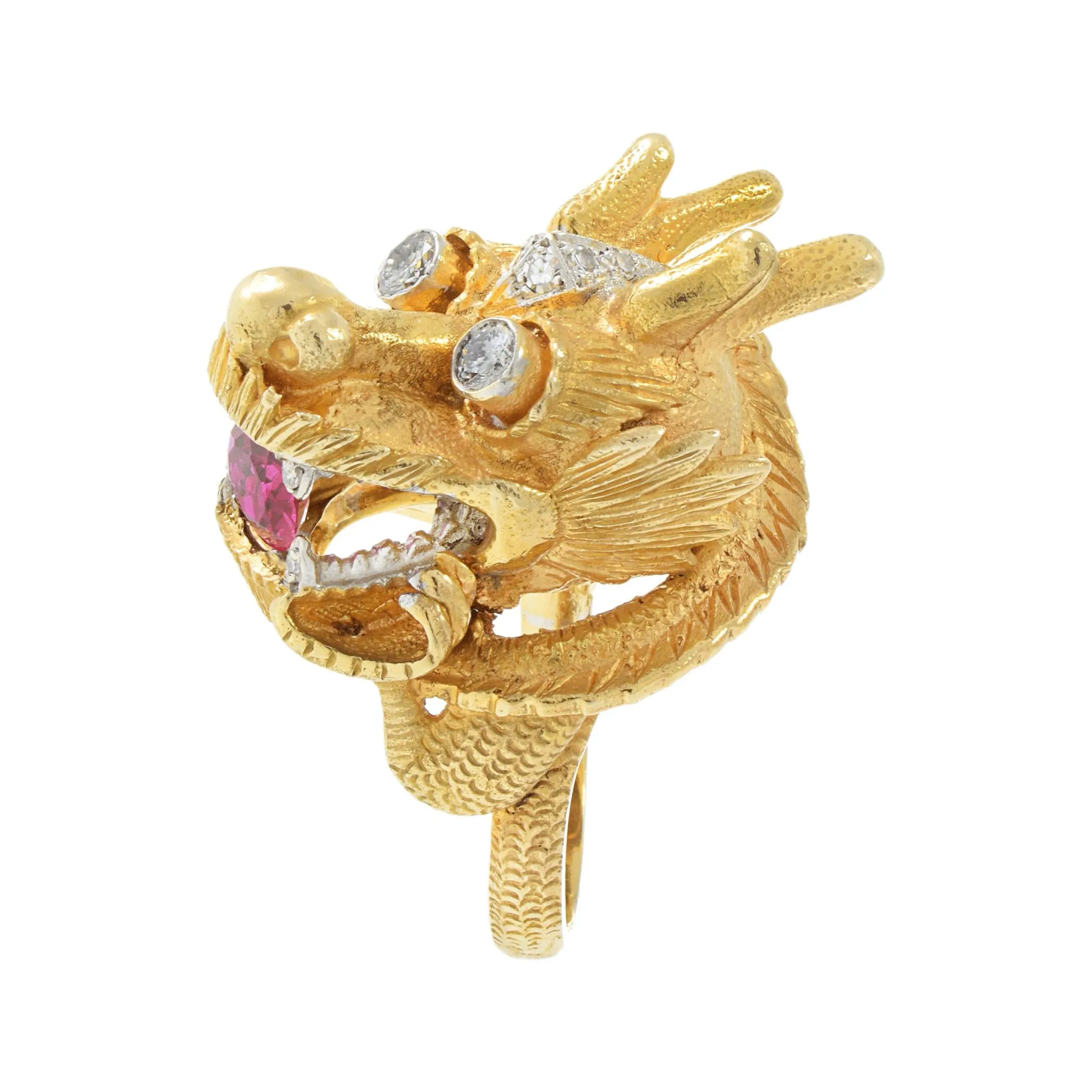 Vintage 18KT Yellow Gold Rare Dragon Head Ring