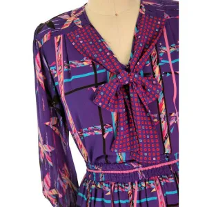 Vintage BoHo Diane Fres Freis Colorful 2 Piece Dress Purples L-XL 1980s RARE