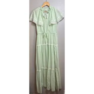 Vintage Cottagecore Maxi Dress Womens Small Drop Waist Mint Green Lace Flutter