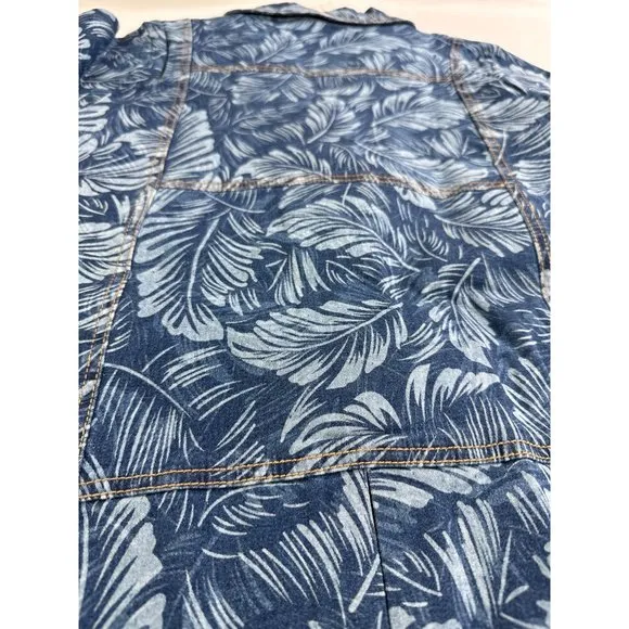 Vintage Denim &amp; Co. Women's Leaf Print Button Up Shirt Jacket Small Blue NEW