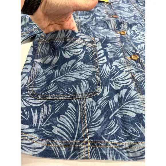 Vintage Denim &amp; Co. Women's Leaf Print Button Up Shirt Jacket Small Blue NEW