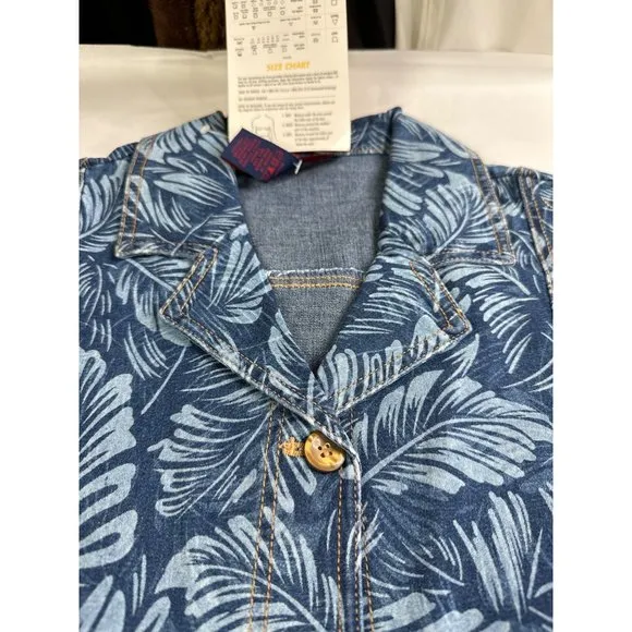 Vintage Denim &amp; Co. Women's Leaf Print Button Up Shirt Jacket Small Blue NEW
