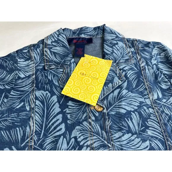 Vintage Denim &amp; Co. Women's Leaf Print Button Up Shirt Jacket Small Blue NEW