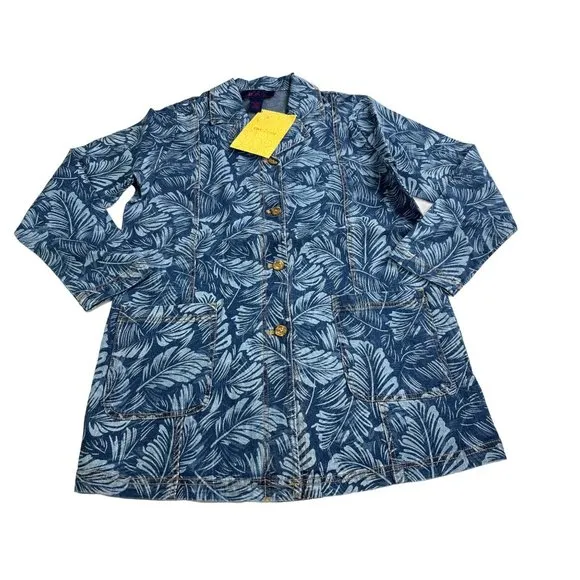 Vintage Denim &amp; Co. Women's Leaf Print Button Up Shirt Jacket Small Blue NEW