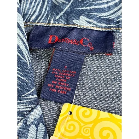 Vintage Denim &amp; Co. Women's Leaf Print Button Up Shirt Jacket Small Blue NEW
