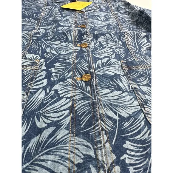 Vintage Denim &amp; Co. Women's Leaf Print Button Up Shirt Jacket Small Blue NEW