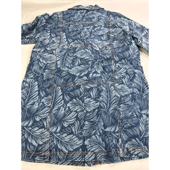 Vintage Denim &amp; Co. Women's Leaf Print Button Up Shirt Jacket Small Blue NEW